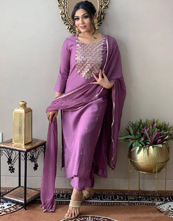 Traditional Function Wear Rayon Slub Readymade Suit Collection Levender Rayon Slub Pant Straight Front View